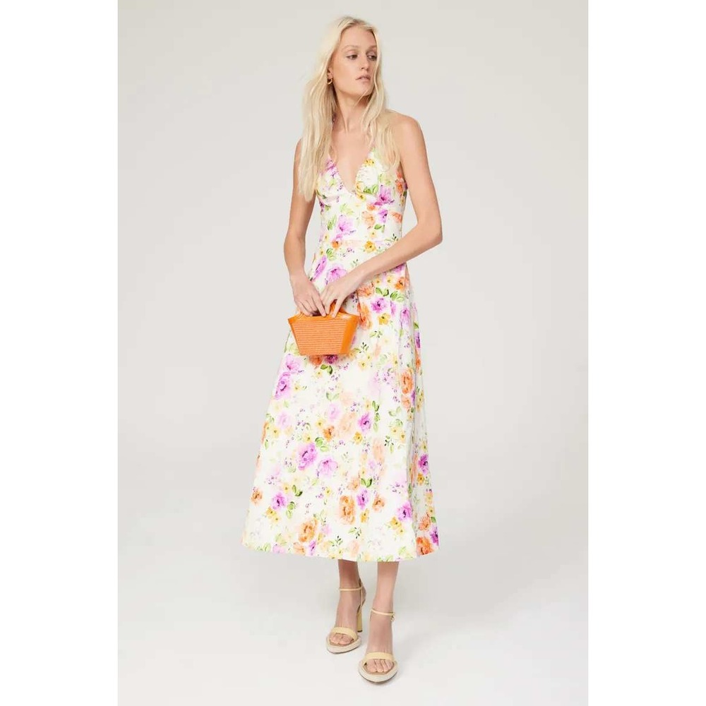 Favorite Daughter The Halting Traffic Dress Oahu Watercolor Floral Halter Maxi 4